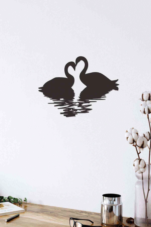 Kuğu Çift Ahşap Lazer Duvar Dekoru Tablo Mdf