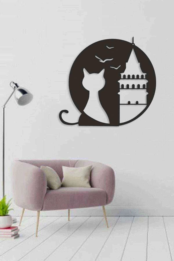 Galata Kulesi Kedi 3d Mdf Ahşap Tablo Evinize Ofisinize Yeni Tarz Wall Art