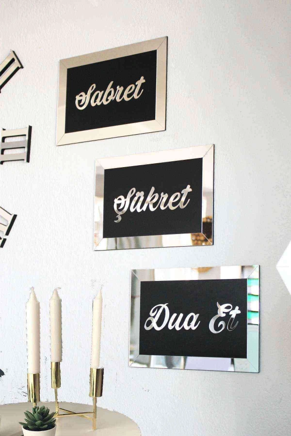 Sabret Şükret Dua Et 3lü Set (25*15) Gümüş