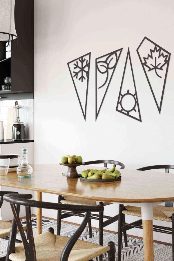 Mevsimler Figürlü Duvar Dekoru Siyah Ahşap Lazer Tablo Mdf