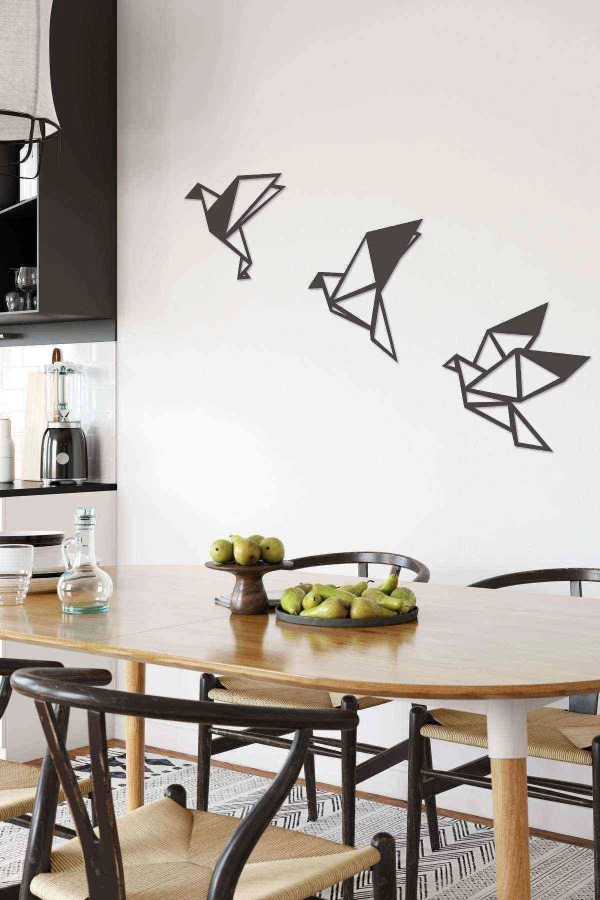 Kuş Geometrik Duvar Dekoru Siyah Ahşap Lazer Tablo Mdf