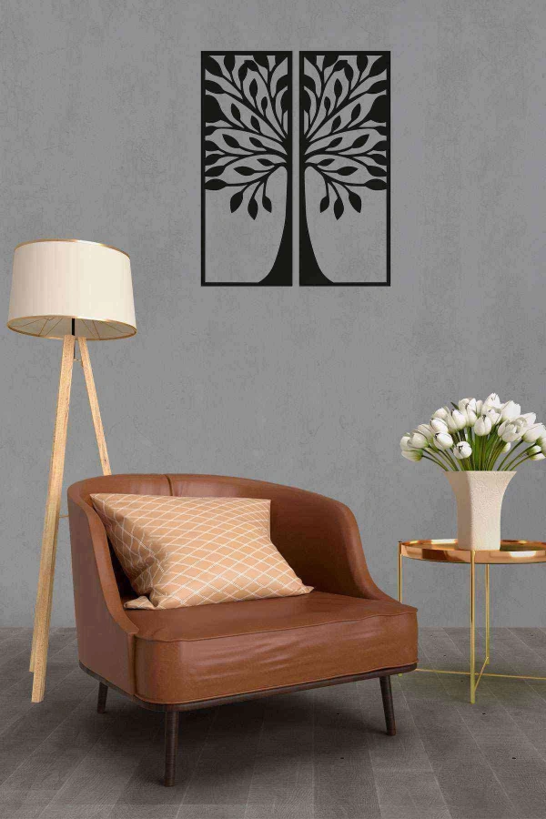 İkili Ağaç Lazer Kesim Dekoratif Tablo Ahşap Duvar Süsü