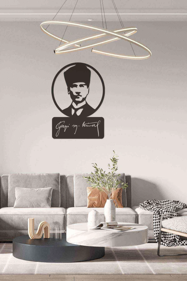Gazi M. Kemal Atatürk Figürü Siyah Ahşap Lazer Duvar Dekoru Tablo Mdf