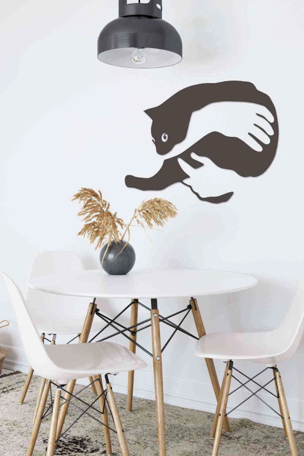 Kedi Sarılma Lazer Kesim Dekoratif Tablo Ahşap Duvar Süsü