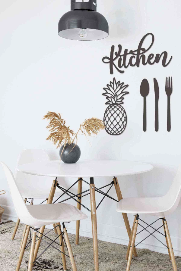 Kitchen Ananas Duvar Tablosu Siyah Ahşap Lazer Mdf