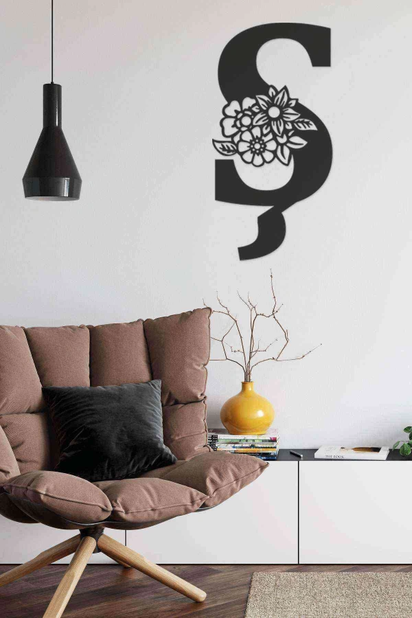Ş Harfi Tag Duvar Tablosu Siyah Ahşap Lazer Mdf