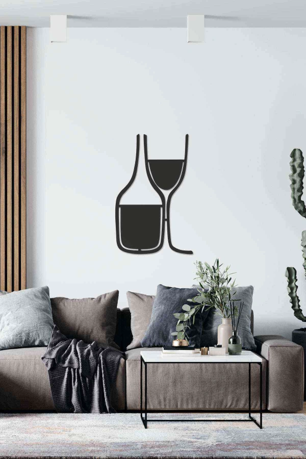 ÇiftBardak Şarap Figürlü 3D Mdf Tablo Evinize Ofisinize Yeni Tarz