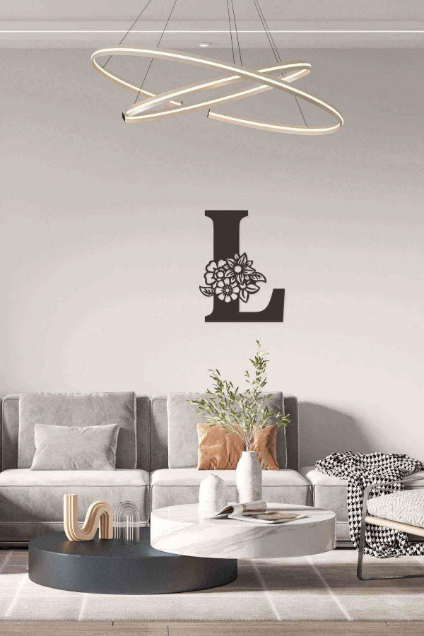 L Harfi Tag Duvar Tablosu Siyah Ahşap Lazer Mdf