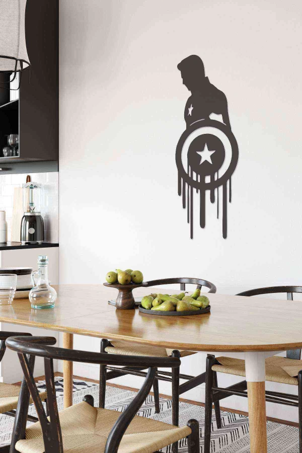 Kaptan Amerika Dekoratif Duvar Dekoru Siyah Ahşap Lazer Tablo