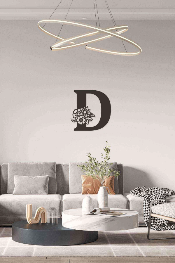D Harfi Tag Duvar Tablosu Siyah Ahşap Lazer Mdf
