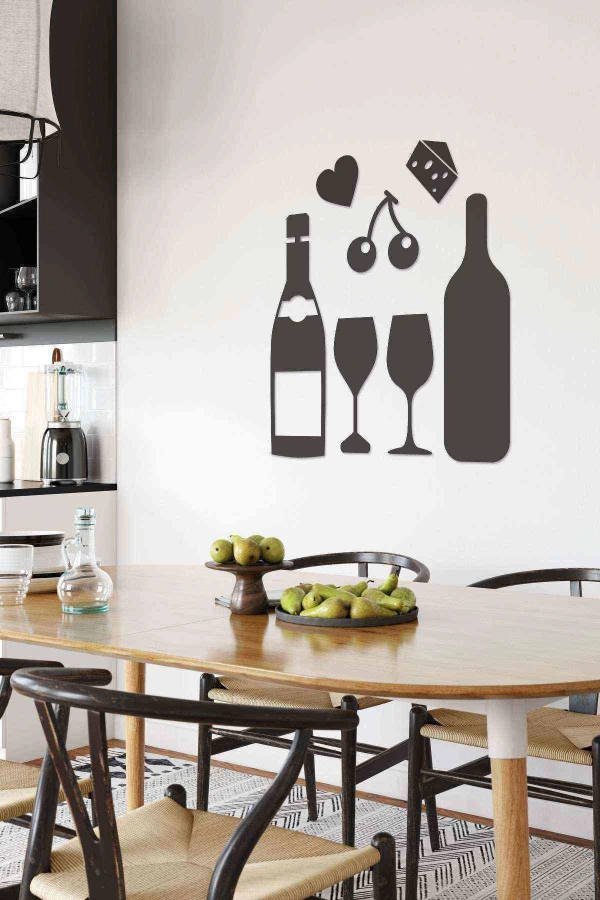 Mutfak Seti Dekoru Duvar Tablosu Siyah Ahşap Lazer Mdf