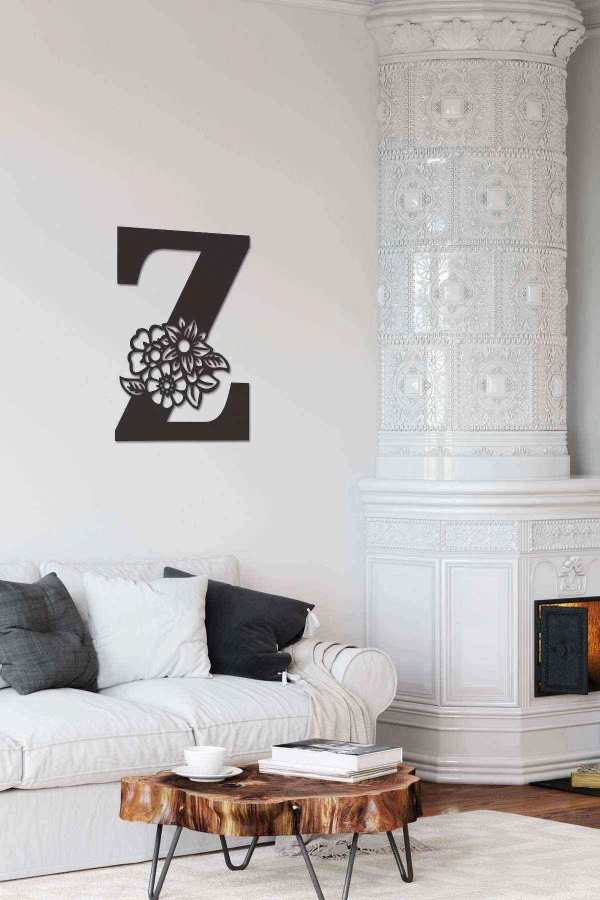 Z Harfi Tag Duvar Tablosu Siyah Ahşap Lazer Mdf