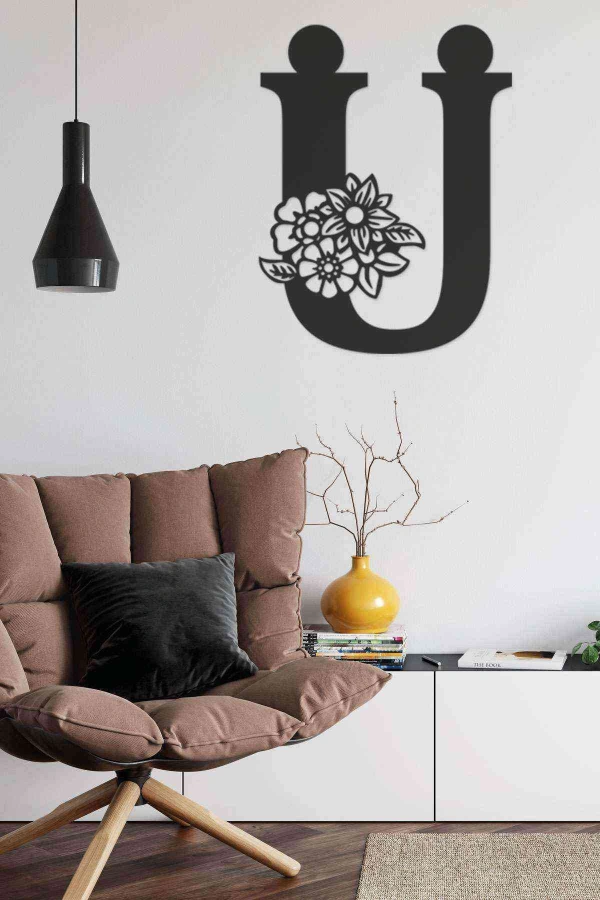 Ü Harfi Tag Duvar Tablosu Siyah Ahşap Lazer Mdf