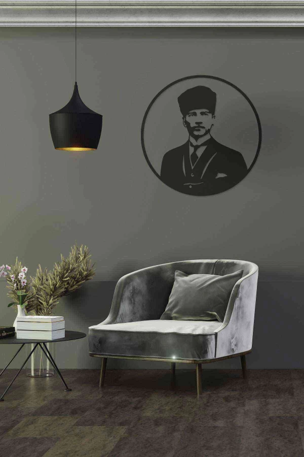 Atatürk Figürü Yeni Duvar Dekoru Siyah Ahşap Lazer Mdf