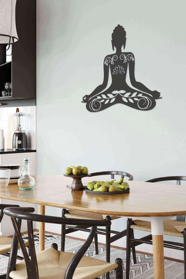 Yoga Yapan Kadın Duvar Dekoru Tablosu Siyah Ahşap Lazer Mdf