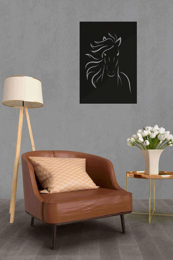 At Duvar Dekoru Tablosu Siyah Ahşap Lazer Mdf