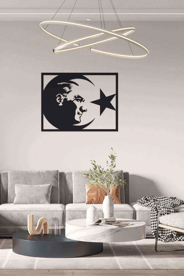 Atatürk Duvar Dekoru Tablosu Siyah Ahşap Lazer Mdf