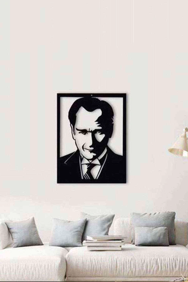 M. Kemal Atatürk Duvar Dekoru Tablosu Siyah Ahşap Lazer Mdf