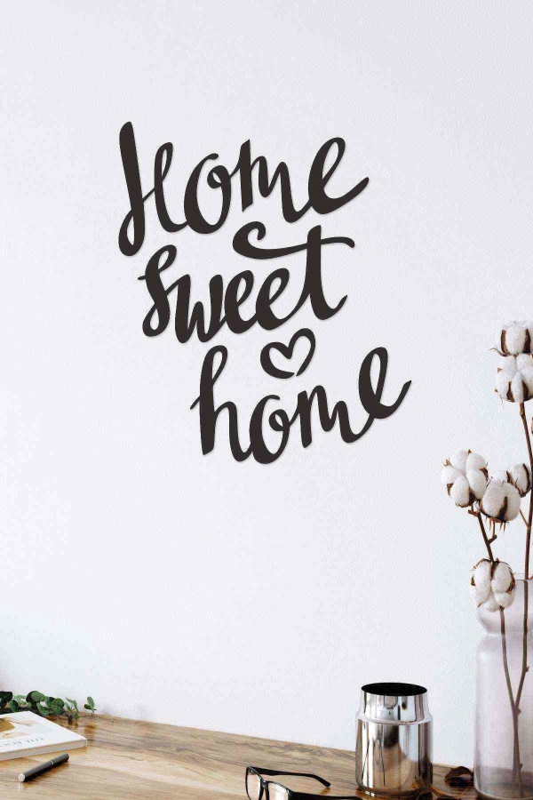 Home Sweet Home Duvar Dekoru Tablosu Siyah Ahşap Lazer Mdf