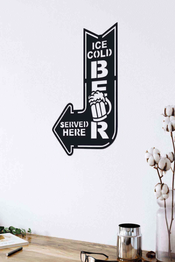 Beer Ice Cold Duvar Dekoru Tablo Siyah Ahşap Mdf