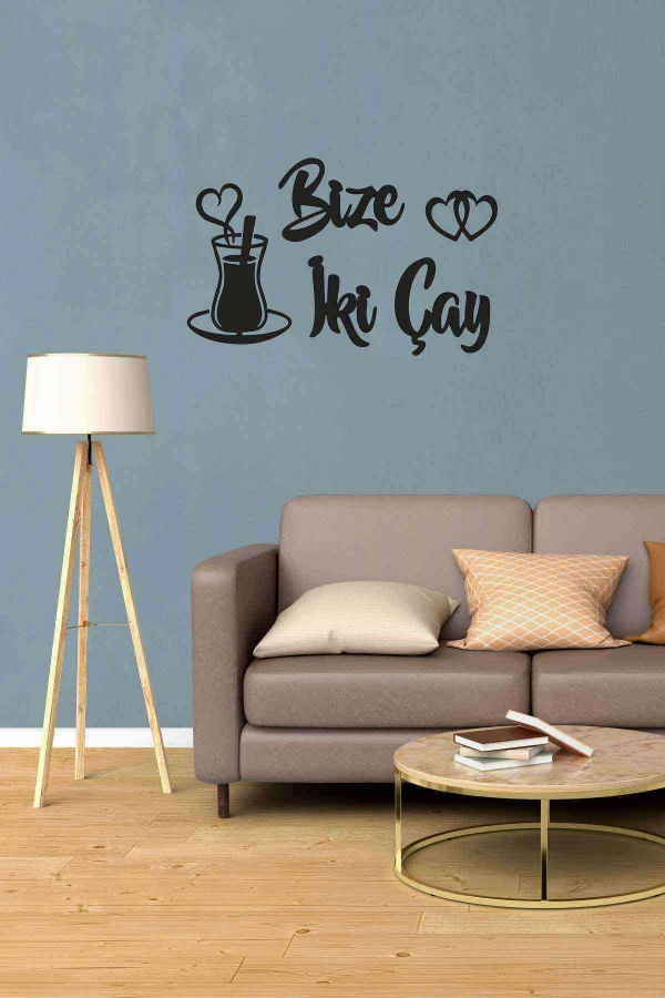 Bize Iki Çay Duvar Dekoru Tablo Siyah Ahşap Mdf