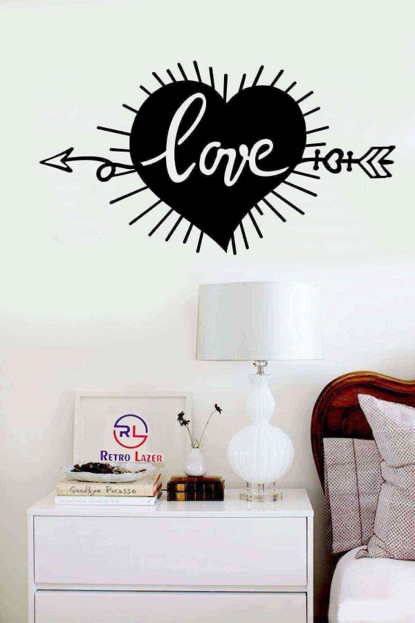 Love Oklu Duvar Dekoru Tablo Siyah Ahşap Mdf