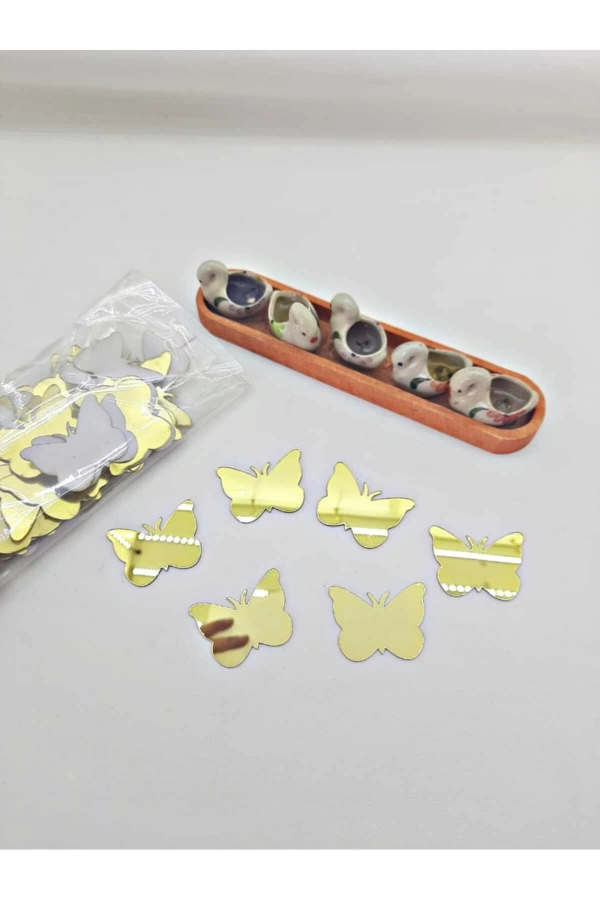 Pleksi Kelebek Dekoru Gold 3 Cm 100 Adet