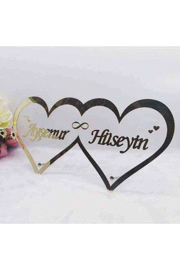 40x20 cm Kalp Pleksi İsimlik Masa Üstü İsim Ayna isimlik Söz Nişan