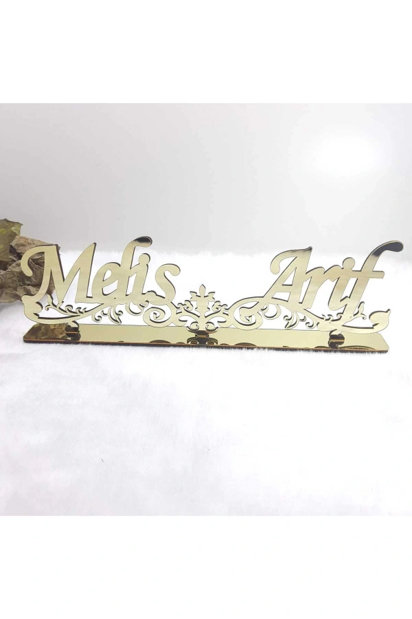 40x15 Cm Masaüstü Pleksi Isimlik Söz Nişan Kına Gold