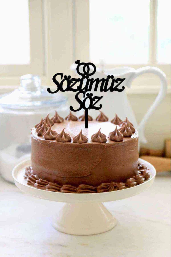 Sözümüz Söz Pasta Süsü Siyah Ahşap Nişan Düğün Kına