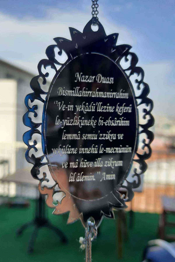 Pleksi Araba Dikiz Aynası Süsü Ayetli A4 Gümüş