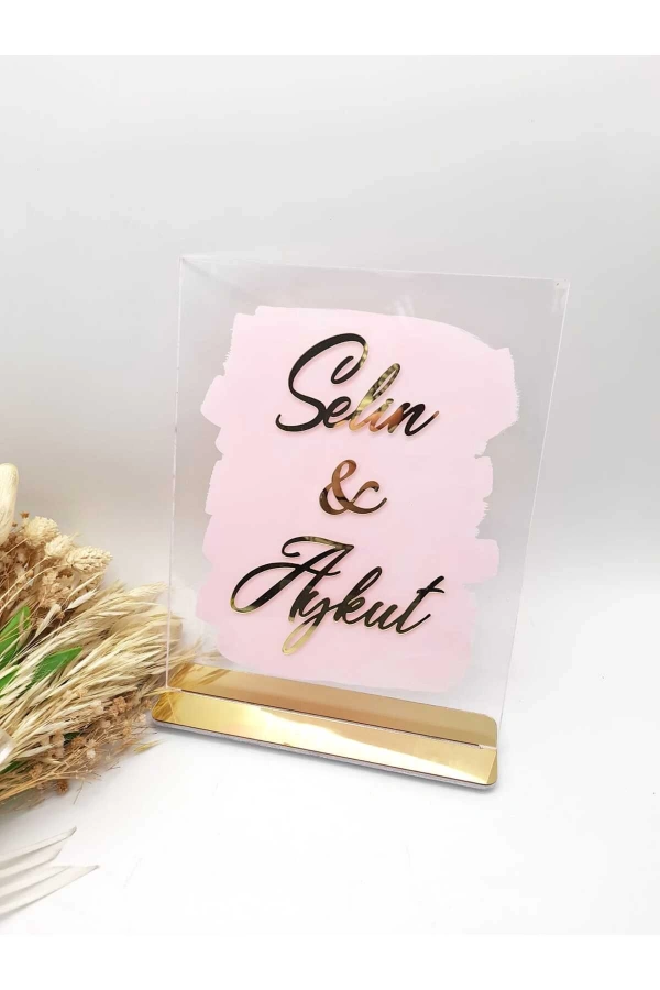 25x20 Cm Masaüstü Pleksi Isimlik Söz Nişan Kına Düğün Gold