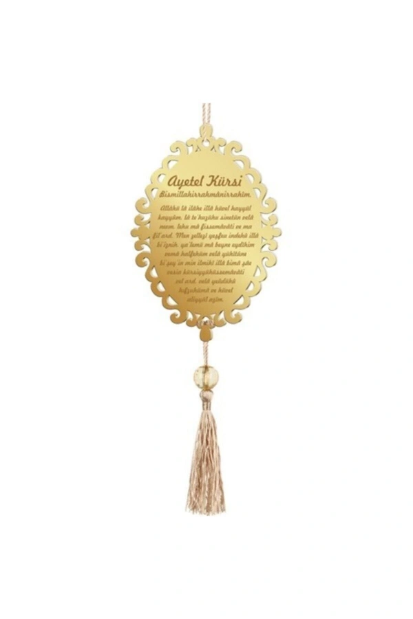 Ayetel Kürsi Pleksi Araba Dikiz Aynası Süsü Çift Taraflı Dekoratif Boncuklu Püsküllü