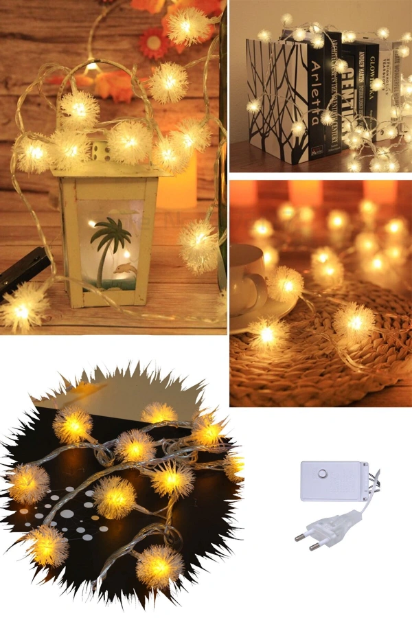 5 Metre 28 Led Fişli Eklenebilir 8 Animasyonlu Aydınlatma Ip Led Işıklı Ponpon Dizeleri Sarı