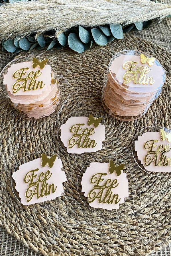 7x7 cm Kelebek Figürlü Pleksi  Doğum günü Magnet Hediyelik (15 adet)