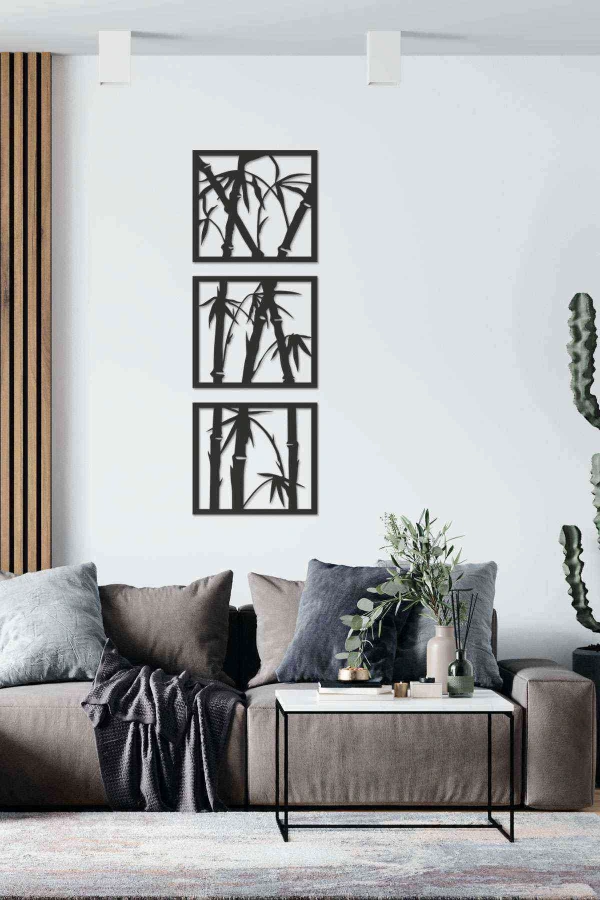 Bambu Figürlü Duvar Dekoru Siyah Ahşap Lazer Mdf