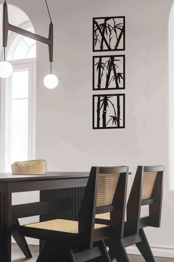 Bambu Figürlü Duvar Dekoru Siyah Ahşap Lazer Mdf