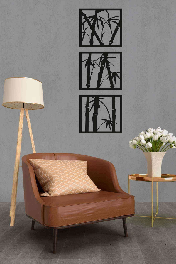 Bambu Figürlü Duvar Dekoru Siyah Ahşap Lazer Mdf