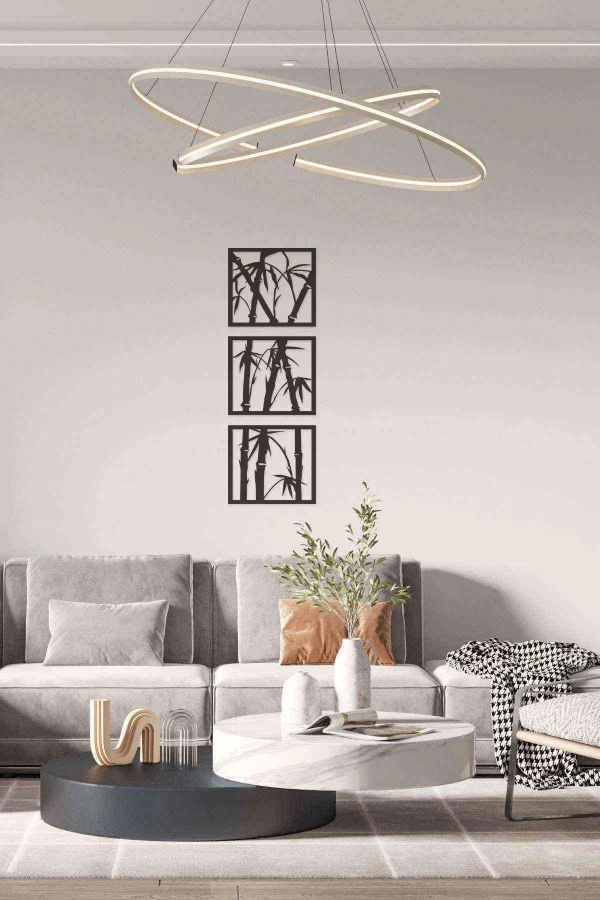 Bambu Figürlü Duvar Dekoru Siyah Ahşap Lazer Mdf