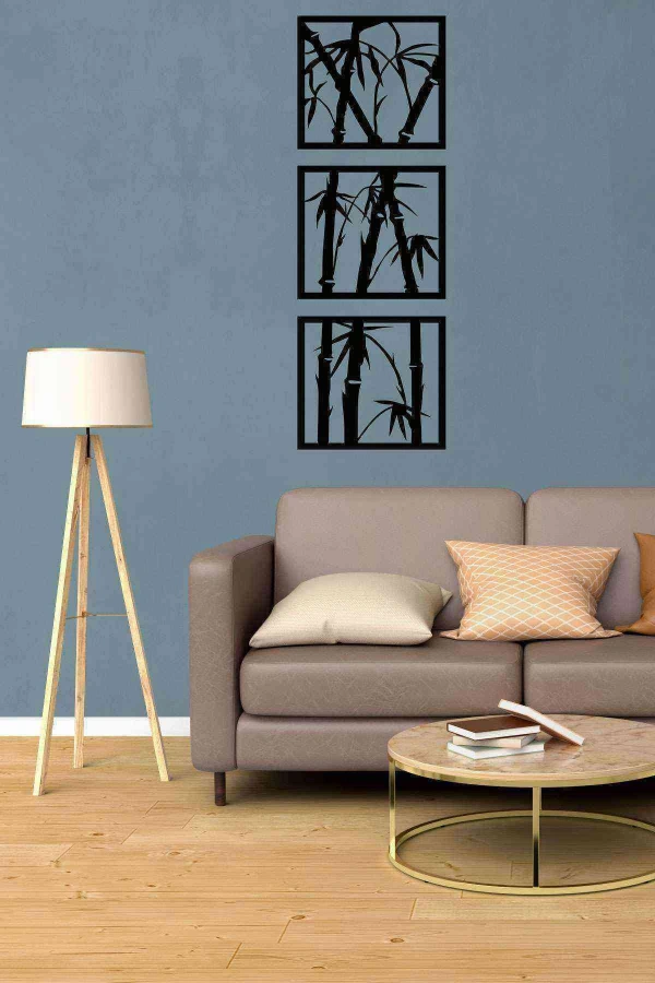Bambu Figürlü Duvar Dekoru Siyah Ahşap Lazer Mdf