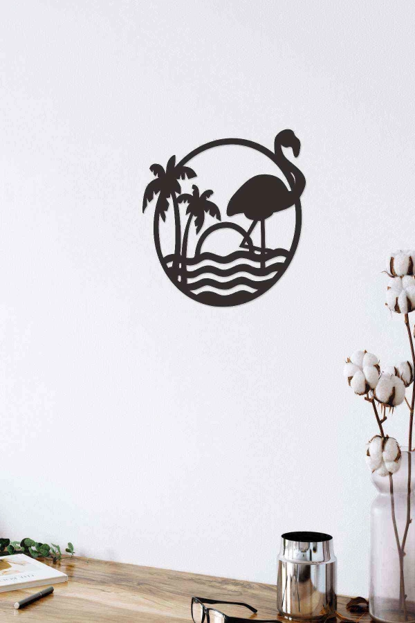Flamingo Havai Siyah Ahşap Lazer Duvar Dekoru Tablo Mdf
