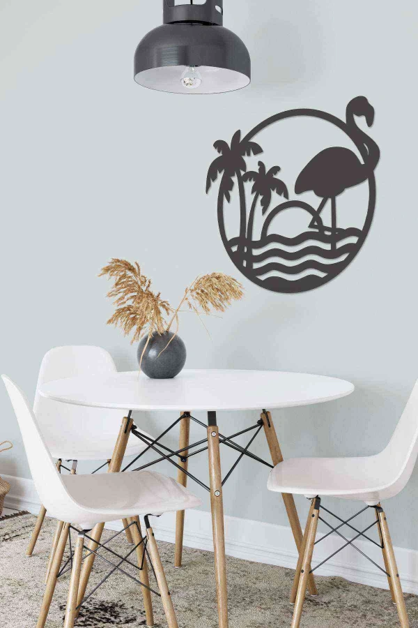 Flamingo Havai Siyah Ahşap Lazer Duvar Dekoru Tablo Mdf
