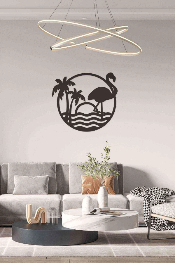 Flamingo Havai Siyah Ahşap Lazer Duvar Dekoru Tablo Mdf