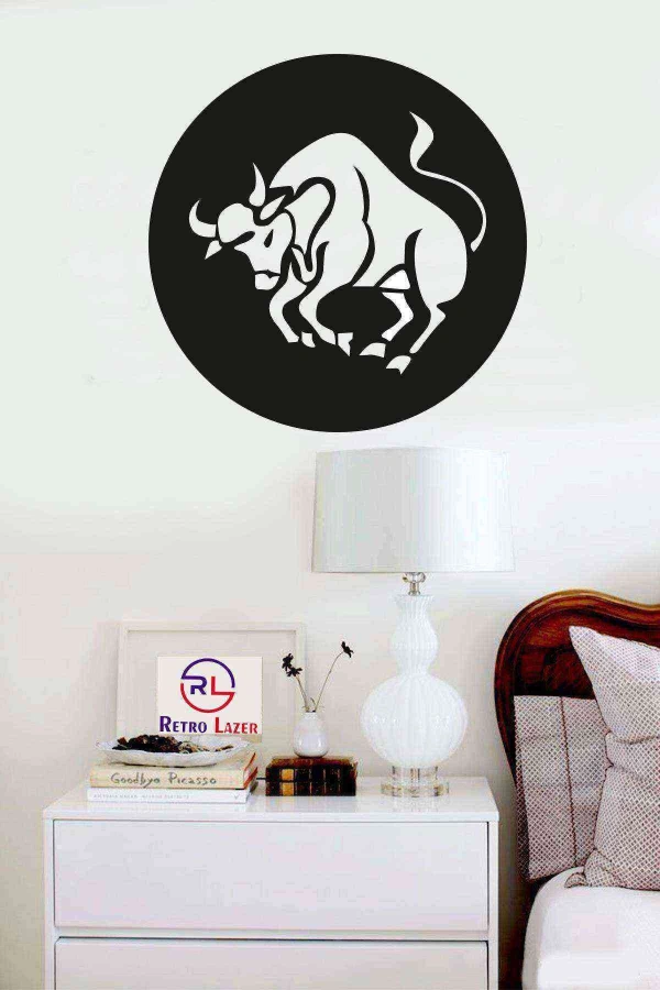Boğa Burcu Duvar Dekoru Siyah Ahşap Lazer Tablo Mdf