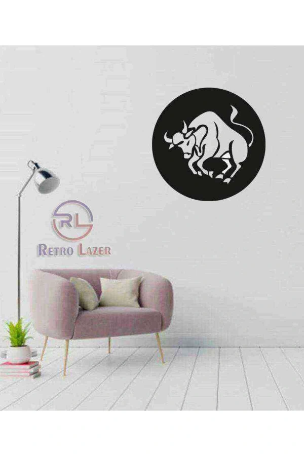 Boğa Burcu Duvar Dekoru Siyah Ahşap Lazer Tablo Mdf