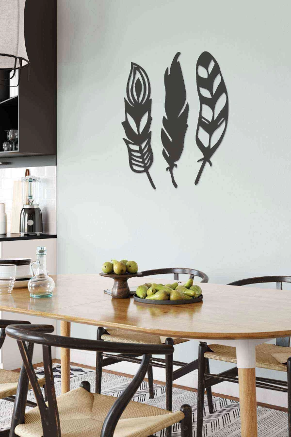 Kuş Tüğü Duvar Dekoru Siyah Ahşap Lazer Tablo Mdf