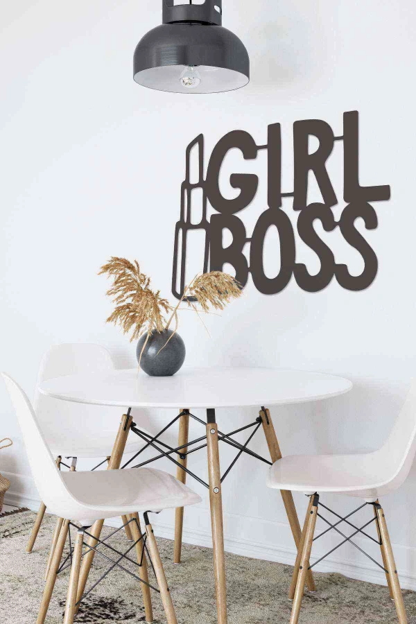 Girl Boss Figürlü Duvar Dekoru Siyah Ahşap Lazer Mdf