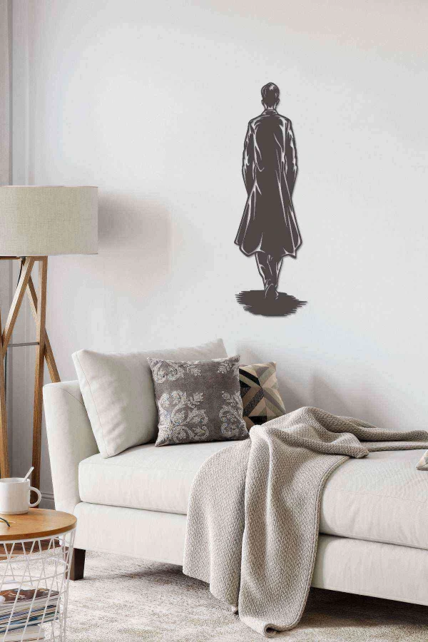 Erkek Arkası Dönük Figürlü Duvar Dekoru Siyah Ahşap Lazer Mdf