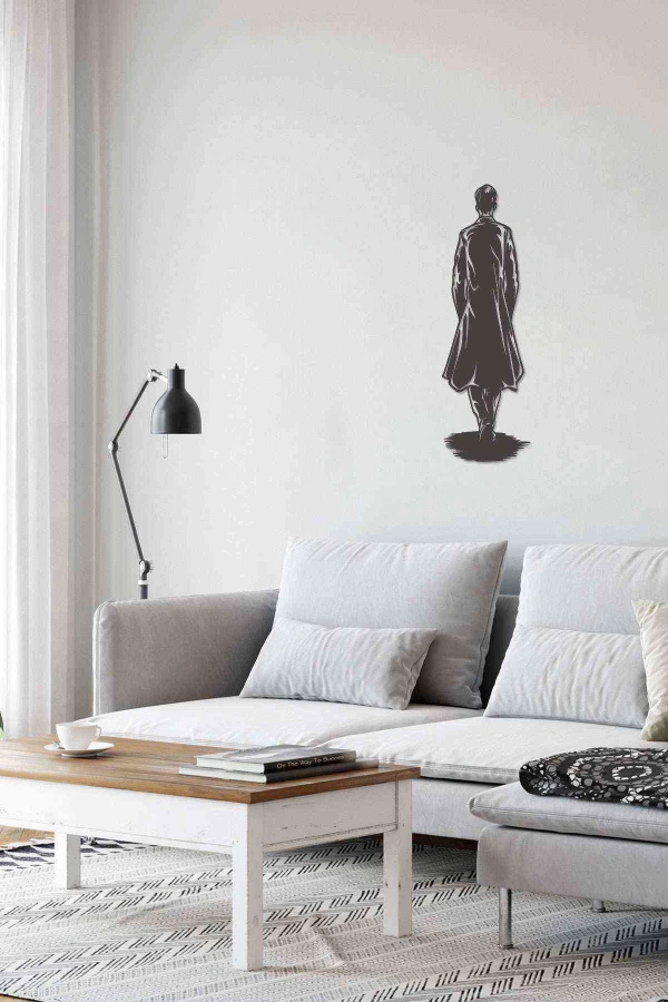 Erkek Arkası Dönük Figürlü Duvar Dekoru Siyah Ahşap Lazer Mdf