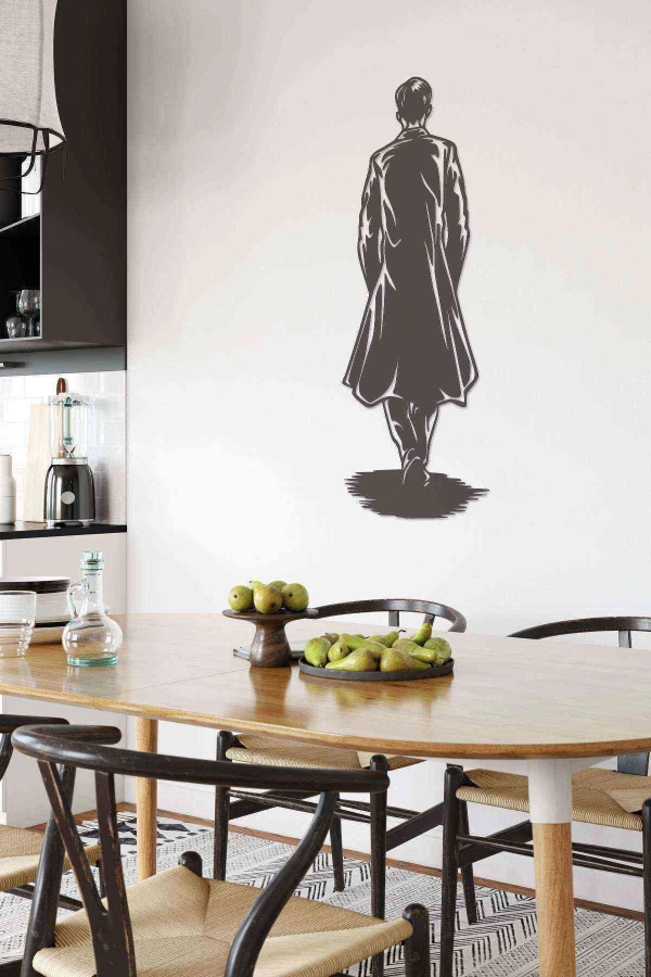 Erkek Arkası Dönük Figürlü Duvar Dekoru Siyah Ahşap Lazer Mdf